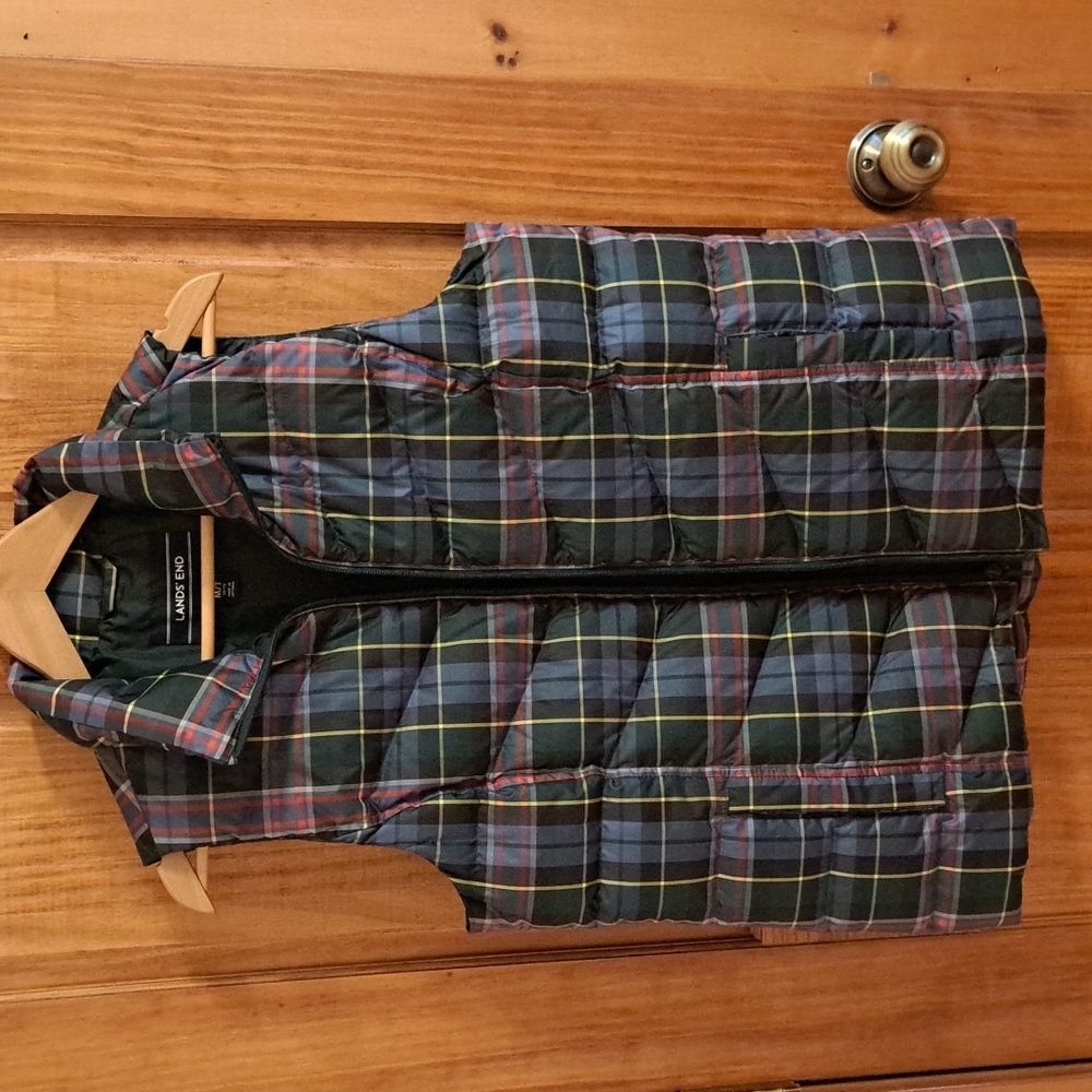 Landsend puffy plaid vest Women's medium tall
